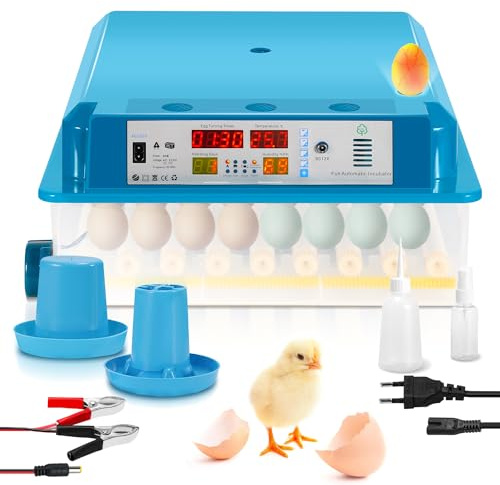 Daromigo 64 Eier Brutmaschine Vollautomatisch, Brutautomat Vollautomatisch Hühner mit Feuchtigkeitsüberwachung und Automatischer Eierrotation