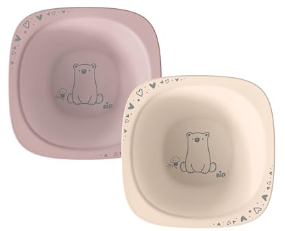nip – Ciotola per pappe | dai 4 mesi in su | Ciotola per pappe resistente agli urti ergonomica per bambini realizzata con oltre il 90% di materie prime rinnovabili | 2 pezzi, rosa