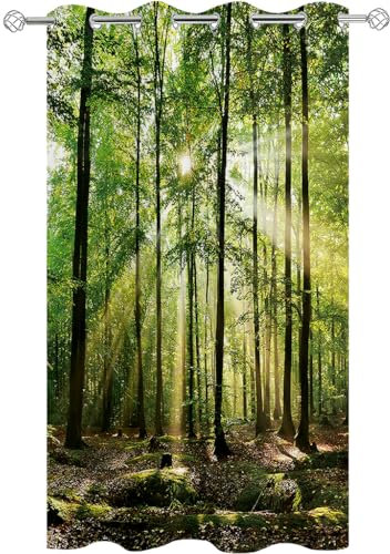 Hiseng 1 Stück Outdoor Vorhänge Wasserdicht Verdunkelungsvorhang mit Ösen, Wald Druck Outdoorvorhänge Wetterfest Sonnenschutz Blickdicht Vorhang für Pavillon (180x213cm,Sonne)