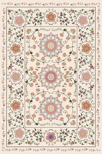 Tospass Beige Teppich 160x230cm Boho Kurzflor Wohnzimmer Schlafzimmer Kinderzimmer Blumen Teppich, Felloptik, Anti-Rutsch Unterseite, Waschbar bis 30 Grad, Hohe Flordichte
