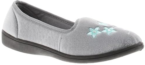 MyShoeStore Dr Keller Women's Orthopaedic Slippers with Touch Fastening, Wide Fit Warm Lined Winter House Shoes, Suede Upper with Cushioned Insole, Grey Vera, 5 UK