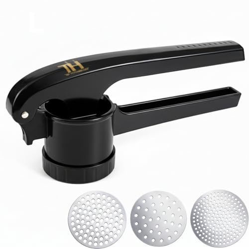 Thiru Presse à spätzle et presse-purée en plastique – 3 inserts en acier inoxydable pour spätzle, glace spaghetti, purée de pommes de terre, etc. – Avec bouton de support pour un maintien sûr de la
