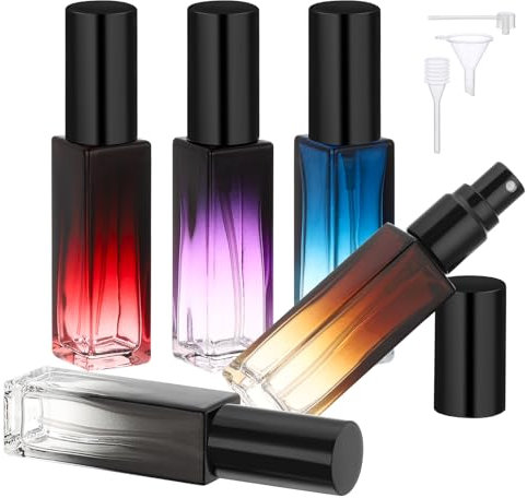 Segbeauty Frasco Perfume Recargable, 5 Piezas 10ml Pulverizador Cristal, Recargable y Portátil, Perfume Atomiser para Viaje, con Cabezale de Bomba, Embudo y Gotero