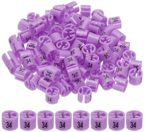 PATIKIL 100 Pcs Clothes Hanger Markers Number 34 Tags Fit 3mm Rod Garment Size Tag Hanger Clips Round Color Coding Label for Clothing Hangers, Purple Pink