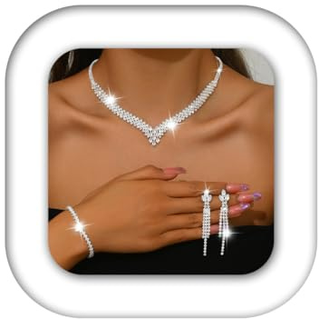 Zoestar Ensemble de bijoux en cristal pour mariée, collier et boucles d'oreilles en strass argentés, ensemble de bijoux de déguisement pour femme, talla única, Pas de gemme