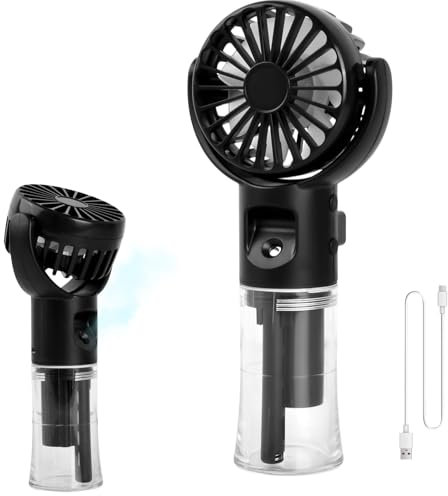 Fangehong Mini Ventilador de Mano, Ventilador Portatil USB Mini, con 20ml Niebla Agua, 4 Velocidades Ajustables para Oficina Escuela Viajes (Negro)