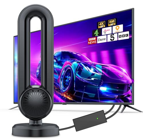 Indoor TV Aerial, 2025 Smart TV ariels indoor with Signal Booster 560+ Miles Range Reception, Freeview aerial for smart TV 4K 1080P HD Local Channels and All Older television-18ft Aerial Cable