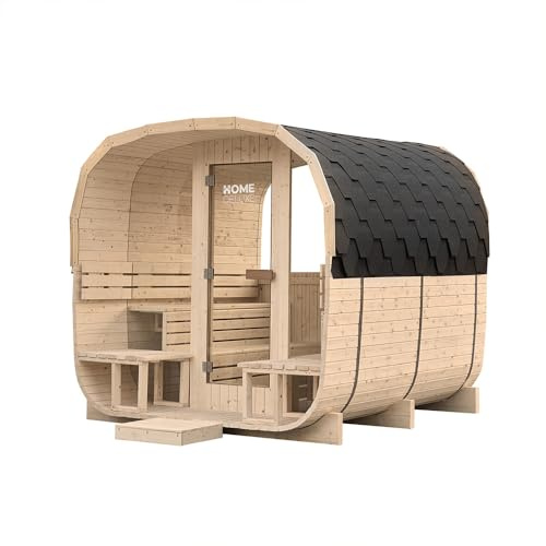Home Deluxe Gartensauna Hygge Deluxe - Maße: ca. 230 cm x 220 cm | Outdoor Sauna, Fasssauna, Sauna für den Garten