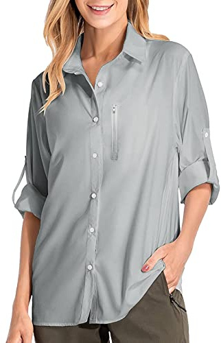 Maglia Anti UV Donna Camicia UPF 50+ Protezione Maglietta UV Maglietta Trekking Donna Camicetta Protezione Solare Maglietta a Manica Lunga Blusa Traspirante per Escursionismo Mare Spiaggia S-3XL