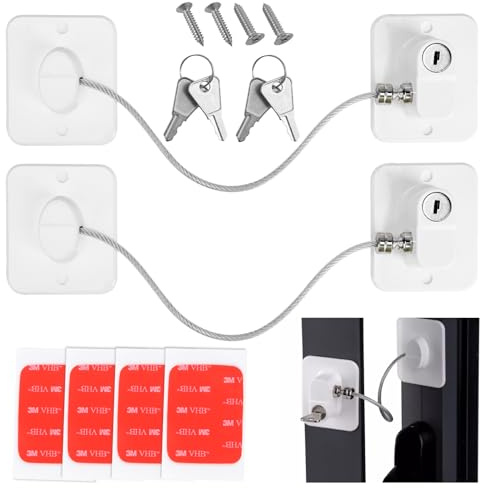 2 unidades de seguridad para ventanas para niños sin taladrar con llave, seguridad infantil para ventanas con cable de acero, limitador de apertura de ventana para mascotas, niños, armario