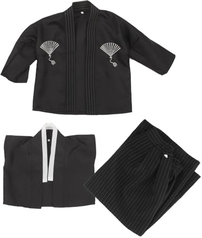 BESPORTBLE Kimono tradicional japonés para niños, color negro, fácil de llevar, disfraz de cosplay para uso diario, actuaciones y eventos especiales