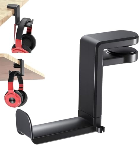 Uoww Support de Casque avec Crochet pivotant à 360° et Clip de câble, Support de Casque de Jeu sous Le Bureau en ABS et Métal Stable, Compatible pour Sony, Beats, Sennheiser, HyperX et Plus