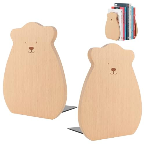 Sujetalibros de Madera, 2 Piezas Sujetalibros de Haya Soporte para Estantes