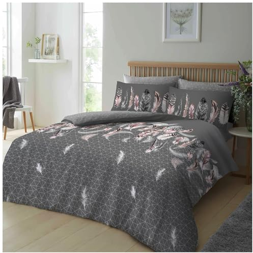 GC GAVENO CAVAILIA Juego de Funda de edredón de Plumas de Lujo, Juegos de Cama geométricos Individual, Juego de Cama Reversible Gris (135 x 200cm)