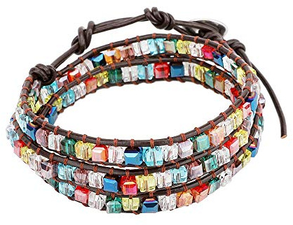 Emibele Brazalete de Cuero, Pulsera Deslumbrante Hecha a Mano, Accesorio de Pulsera de Cristal Trenzado Brillante para Muñeca para Niñas y Mujeres - Coloridos