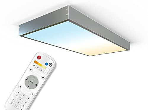 LongLife LED CCT LED Panel Set 60x30cm 22W 2700-6500K Aufbau-Rahmen silbern Netzteil Fernbedienung