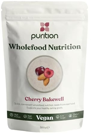 Purition Vegan Cherry Bakewell – High Protein Wholefood Shake | Plant-Based Meal Replacement for Keto Diet, Weight Loss & Healthy Breakfasts | 12 Servings