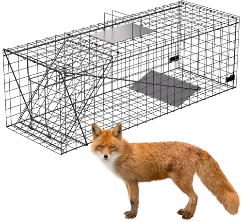 VASALAID Live Animal Trap Cage,43.6 X 18.1 X 16.9 inch Catch and Release,Foldable Humane Live Trap Cage Indoor & Outdoor for Foxes,Large Dogs,Coyotes,Raccoons,Woodchucks