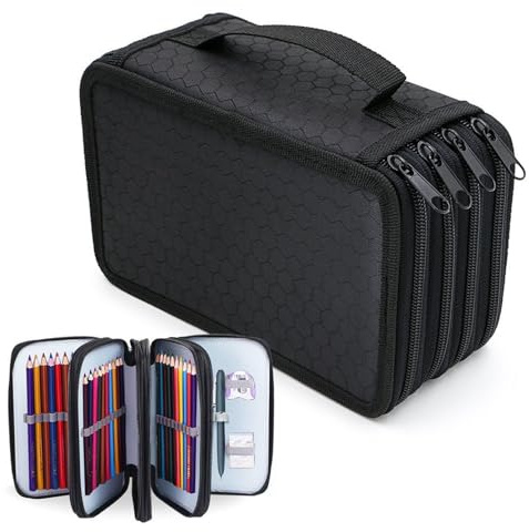 Estuche grande para lápices Estuche para lápices de 72 ranuras para estudiantes de escuela, trabajo, oficina, organizador de bolígrafos, suministros escolares (negro)