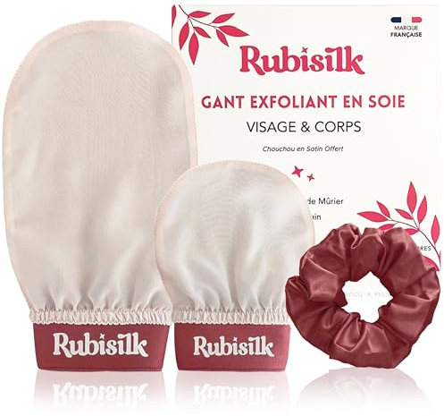 3 in 1 Peeling-Handschuhe aus Seide für Gesicht & Körper – Haargummi Satin – natürliches Peeling ohne Schmerzen – entfernt abgestorbene Haut, eingewachsene Haare, Unreinheiten – aktiviert die