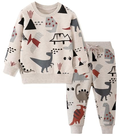 Volunboy Ragazzi Dinosauro Felpa Set, Lungo Stampato Tuta Jogging Pantaloni 2 Pezzi Completo(Stampa Dinosauro,5-6 anni,Taglia 130)