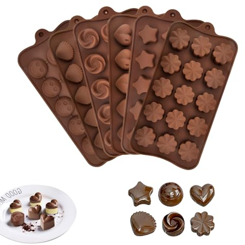 APOMOONS 6 Stück Silikon Schokoladenformen 3D Schokolade Silikonform Formen Verschiedene Antihaft Pralinenform Silikon Backform für Backen Schokolade, Süßigkeiten, Gelee, Eiswürfel