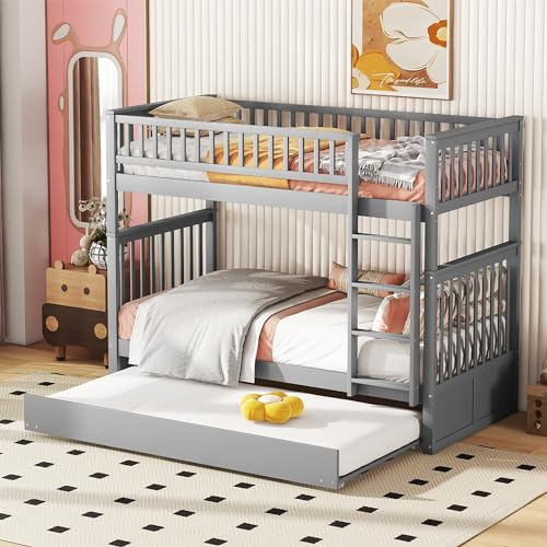 WIZBED Hochbett 90x200 Dreier-Etagenbett für Erwachsene & Kinder, Stockbett DREI Personen mit 3X Lattenrost, Rausfallschutz, Jungenbett Gästebett Ausziehbett