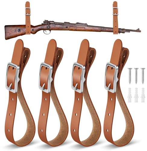 Vercraft 4 Pcs Adjustable Leather Hanging Straps Gun Axe Wall Mount Display Gun Racks Wall Mount for Shotgun, Axe, Hatchet, Sword, Tools, with Screws and Expansion Bolt