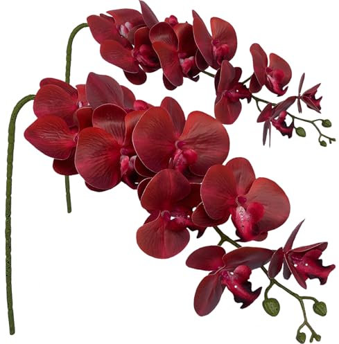 FagusHome Artificial Phalaenopsis Flowers Branches 9 Large Blooms Artificial Orchid Flowers Stem Plants 42 Inches 2 Pcs for Home Wedding Décor (Red)