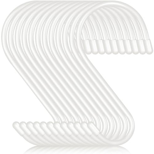 DINGEE 12 Pack 6 Inch S Hooks,Large S Hook Vinyl Coated Heavy Duty S Hook for Hanging, Non Slip S Hanger Closet Hooks, Steel Metal White Rubber S Hooks for Hanging Plants,Clothes,Jeans,Pot Pan Garden