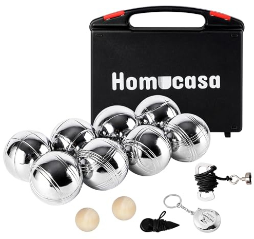 Homucasa Boule Kugeln Set 8 Kegeln Boccia Kugeln Set, Petanque-Kugeln Set Boules/Petanque Set mit PP-Aufbewahrungsbox, 73mm/ 720g pro Kugel, 8er-Set-Serie A, Perfekt für Outdoor- und Freizeitspiele