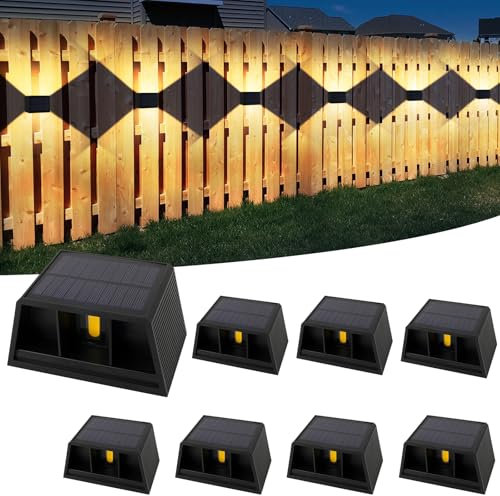 T-SUN 8 Piezas Aplique Solar de Pared Exterior 3000K Moderno Cuadrado Negro IP65 Impermeable Ajustable Arriba Abajo para Jardín Valla Garaje Escalera Puerta Delantera Patio