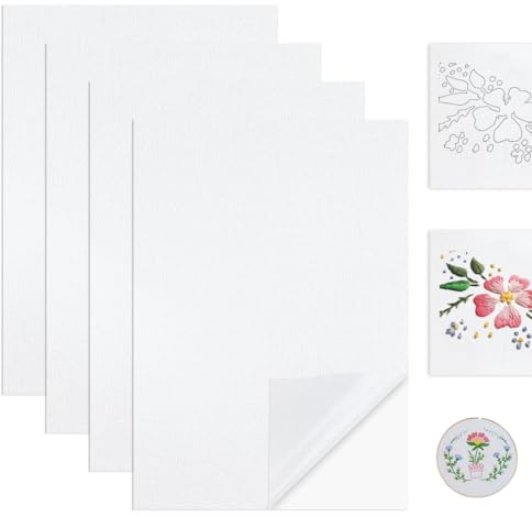 Lot de 4 stabilisateurs de broderie A4 (29.7x21cm), papier de broderie, stabilisateur soluble à l'eau, tissu non tissé primaire auto-adhésif, papier de broderie soluble à l'eau