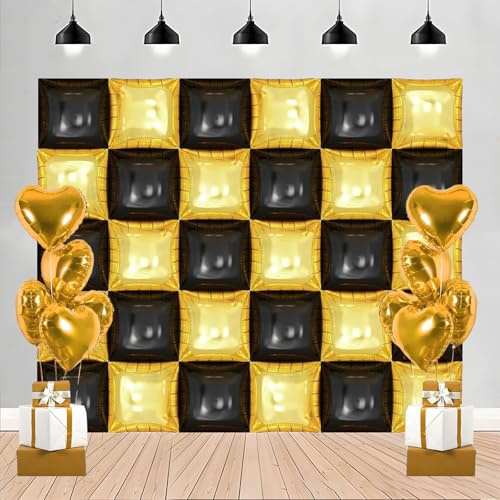 Metallic Black and Gold Square Foil Balloons Wall - 19 Inches Square Balloons Tunnel Arch Garland Kit for Graduation Decorations Class of 2025, Graduation Backdrop, Grad Party Decorations