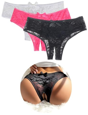 ohyeahlady Women French Knickers Plus Size Floral Lace Thongs Sexy Panties | S-4XL,Soft Stretchy Tangas,Hollow Out Bikini Briefs,Frilly Ruffled,Elastic Waistband,Cute Bow,Comfortable Sexy Underwear