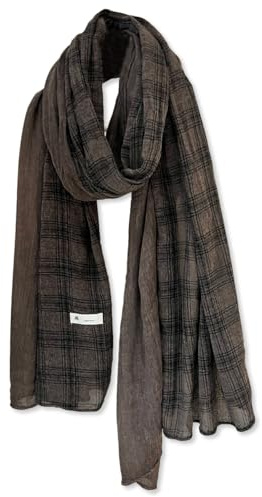 LumiSyne Mode Foulard Femme Homme Texture Coton Lin Patchwork Couleur Unie Et à Carreaux Style Littéraire Vintage Écharpe Grande Longue Hijab Légère Chaude Châle Étole Wraps Toute La Saison