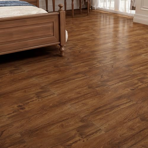 Yenhome Självhäftande vinylgolv, trä, brun, röd, 35 delar, självhäftande PVC-golv, trä, brun, röd, badrum, vardagsrum, 90 x 15 cm, PVC-självhäftande golv, för balkong, korridor, slitstark