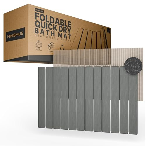 Minismus Tapis de Bain Enroulable en Diatomite 60x40cm- Tapis Pierre Absorbante et Antidérapant - Tapis de Douche Séchage Rapide Sortie de Douche (Gris foncé)