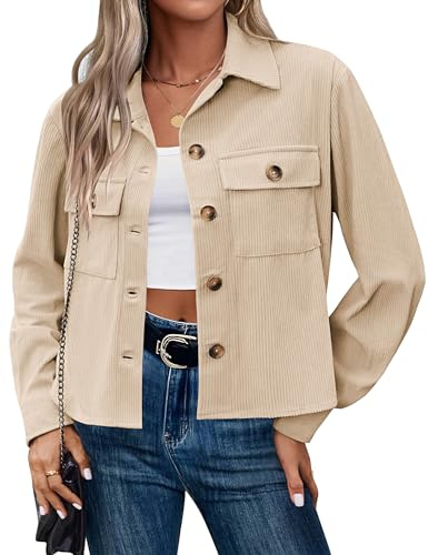HOTOUCH Women's Jackets Casual Lightweight Jacket Short Bomber Jacket | Button Down, Corduroy, Casual Jacket for Autumn Winter, Cropped Jacket with Pockets