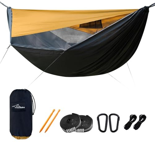 Travel Bird Hamac de Camping avec Moustiquaire et Pare-Soleil, Hamac Exterieur avec Sangles d'arbre en Corde de Faîtage, Hamacs Ultraléger Portables pour Camping, Randonnée, Jardin, Voyagesour