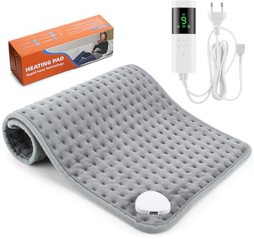 Coussin Chauffant Electrique,Coussin Chauffant avec Arrêt,Automatique,Chauffant,pour Dos Épaules Abdomen,9 Niveaux de Température 4 Réglages Minuterie Chauffage Rapide Arrêt Automatique(Gris)