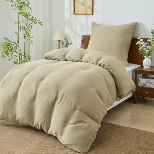 BEDELITE Musselin Bettwäsche 135x200 Baumwolle - ÖKO-TEX Bettwäsche-Sets Khaki Braun 2teilig mit Reißverschluss, Bettbezug 135x200cm mit Kissenbezug 80x80 cm, weiche und atmungsaktiv