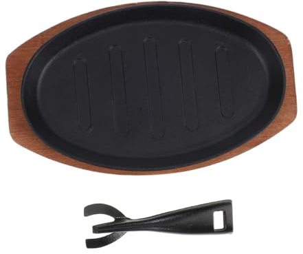 Hohopeti Poêle Fajita Fonte Antiadhésive Résistante Haute Température Pour Barbecue Familial Polyvalent Avec Assiette De Service Sizzling Steak