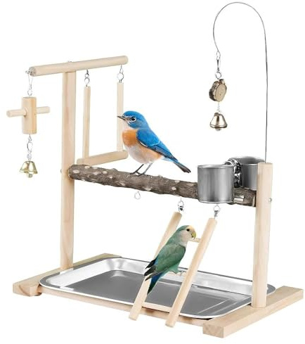 Zyiphor Vogelspielplatz Wellensittich Spielzeug Vogel Spielplatz mit Feeder-Cup Leiter Erklimmen Schaukel und Tablett Papageienspielzeug für Nymphensittich Papageien Sittiche (35,5x33x23cm)