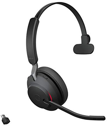 Jabra Evolve2 65 Bluetooth Wireless Headset with Mic for Calls and Music, Single-Ear Headphones with USB-C Adapter, Up to 37 Hours Battery, Works with Online Meeting Apps, Black
