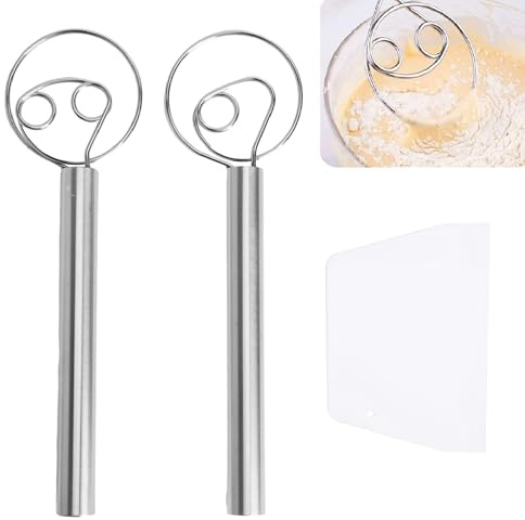 LOLANIUT Frusta Danese Inox 304 per Impasto e Pane Pizza, Frusta a Spirale Doppia 128g Robusta con Raschietto, Ideale per Impasti ad Alta Idratazione e Pane Artigianale