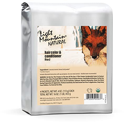 Light Mountain Henna Hair Color & Conditioner – Red Hair Dye, Organic Henna Leaf Powder and Botanicals, Chemical-Free, Semi-Permanent Hair Color + 4 Hair Clips