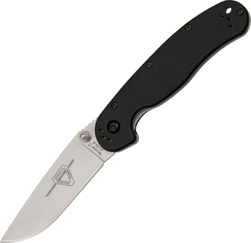 Ontario Knife Company Rat II, Satin AUS-8 Stainless Steel Drop-Point Blade Folding Pocket Knife, Black Nylon Handle Liner Lock Knife, Everyday Carry Knife – ON8860