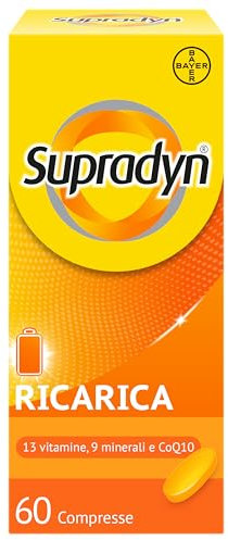 Supradyn Ricarica Multivitaminico Completo Vitamine e Minerali per Adulti, Integratore Vitamine A, B, C, D3, E, K, Magnesio, Calcio, Zinco, Selenio e CoEnzima Q10, 60 Compresse Rivestite