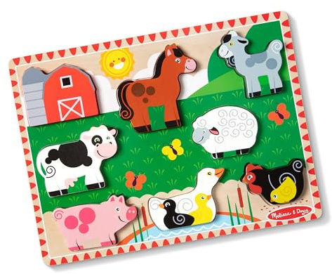 Melissa & Doug Puzzle in Legno Animali della Fattoria – Gioco Educativo con Pezzi Facili da Afferrare, 12 Pezzi, per Bambini e Bambine, 2+ Anni - Certificato FSC, Certificati FSC